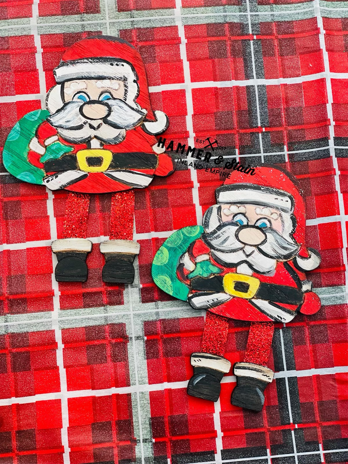 Santa with ribbon set of two ornaments