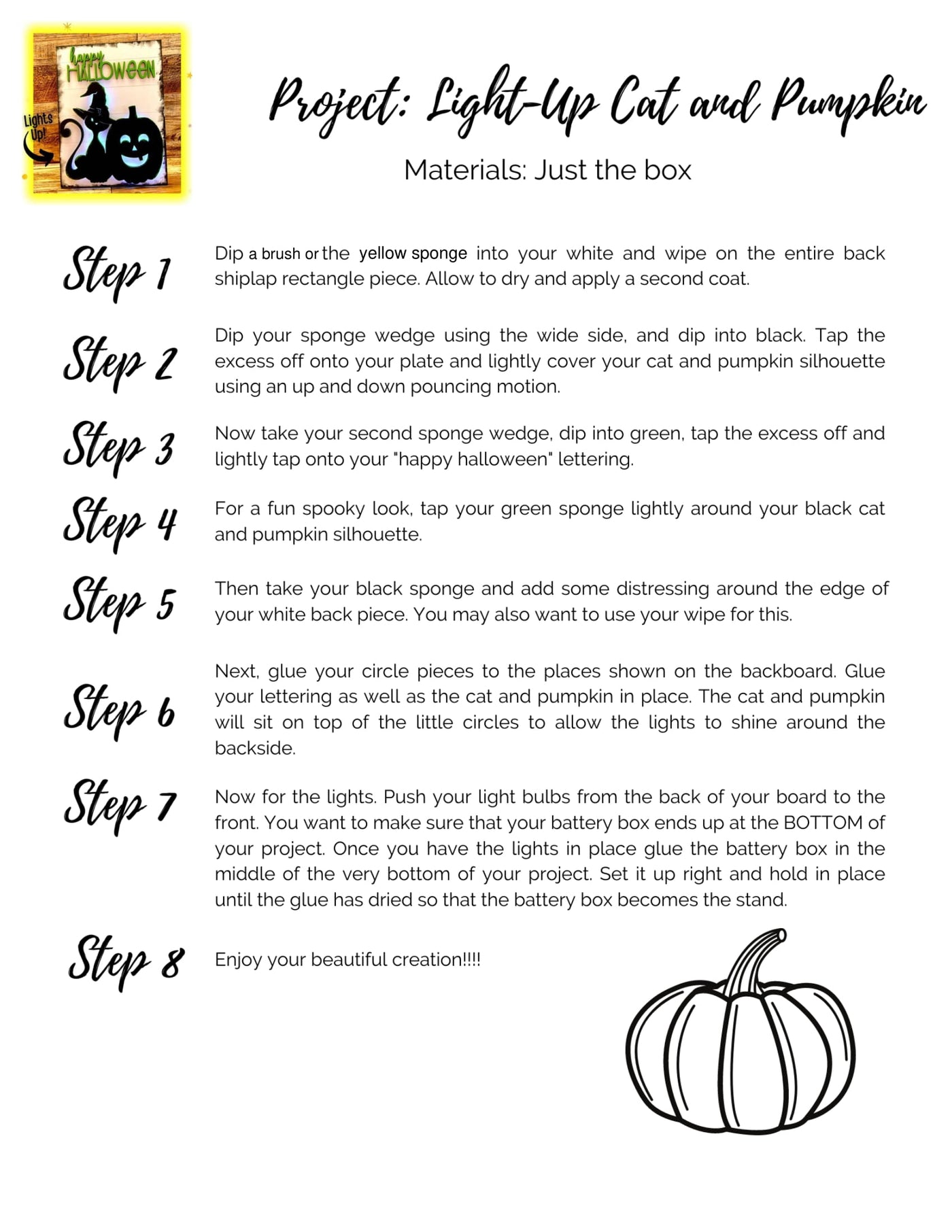 Light up cat and pumpkin instructions